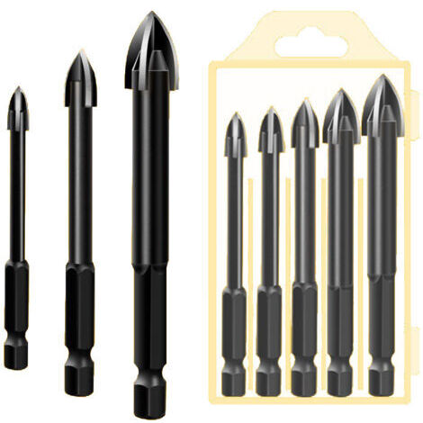 5 Pcs Foret, Foret De Maçonnerie En Carbure De Tungstène Set Pour Métal Acier, Tuile De Céramique Porcelaine, Béton, Brique, Plastique Et Bois，Noir