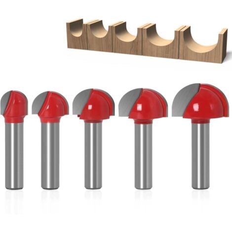 COAVAS 5 Pcs Fraise pour défonceuse à Fond Rond Bois, 8mm pour défonceuse, Gravure Fin Mill Outil de Coupe, Fraise à affleureuse et toupie Raboter Outil de Travail du Bois