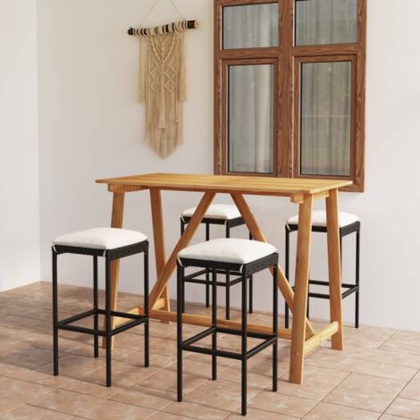 5 PCS Garden Bar Juego con cojines negros