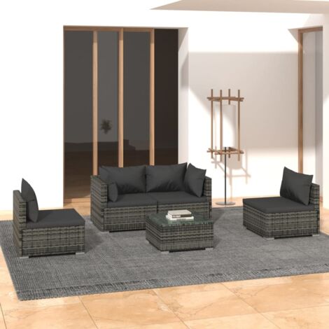 5 PCS Garden Lounge con almohadillas de mimbre grises