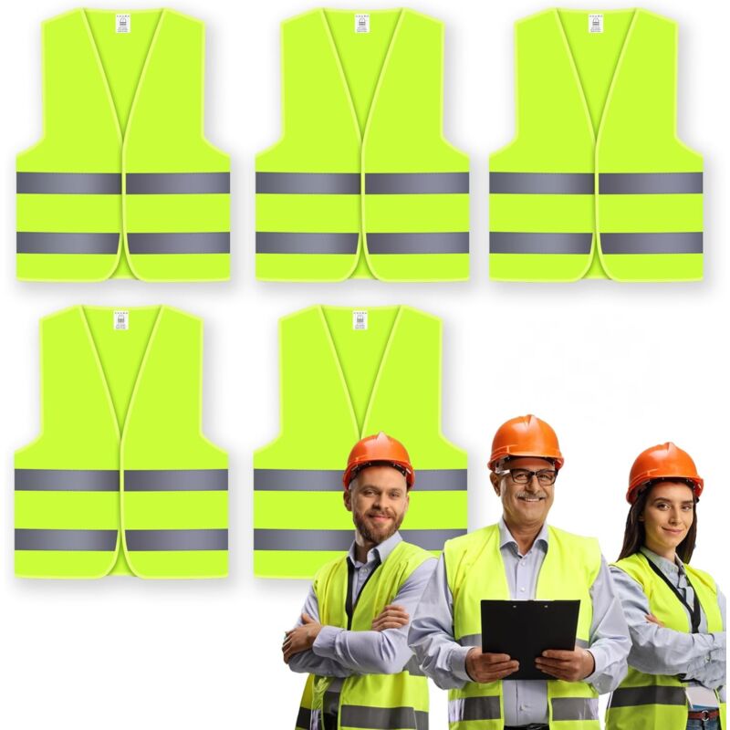5 PCS Gilet de Sécurité, Jaune Gilet De Sécurité Haute Visibilité, Gilets de Sécurité pour Unisexe, en ISO 20471 Gilet de Sécurité Réfléchissant de