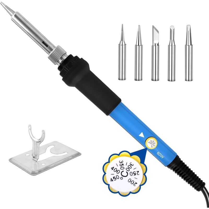 Fer a Souder Kit, 60W Fer à Souder Etain de Précision avec Température Réglable 200480℃,Interrupteur ON/OFF,5 pointes de fer à souder pour Réparation