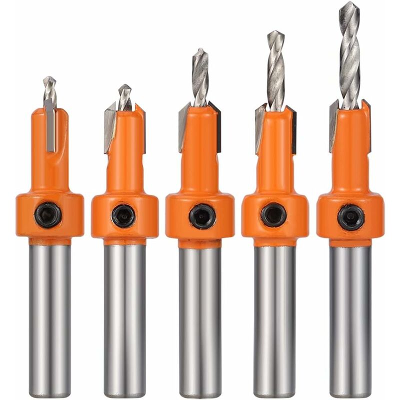 5 Pcs hss Countersink Drill Bit Set, Woodworking Chamfer Screws Hole Drills Bit for Wood Drilling, Plastic, Drilling Holes