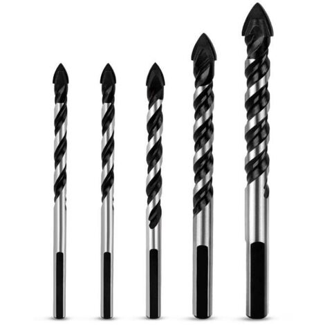 5 Pcs Jeu de forets multimateriaux pour carrelage, beton, brique, verre, plastique et bois Mur de briques en carbure de tungstene
