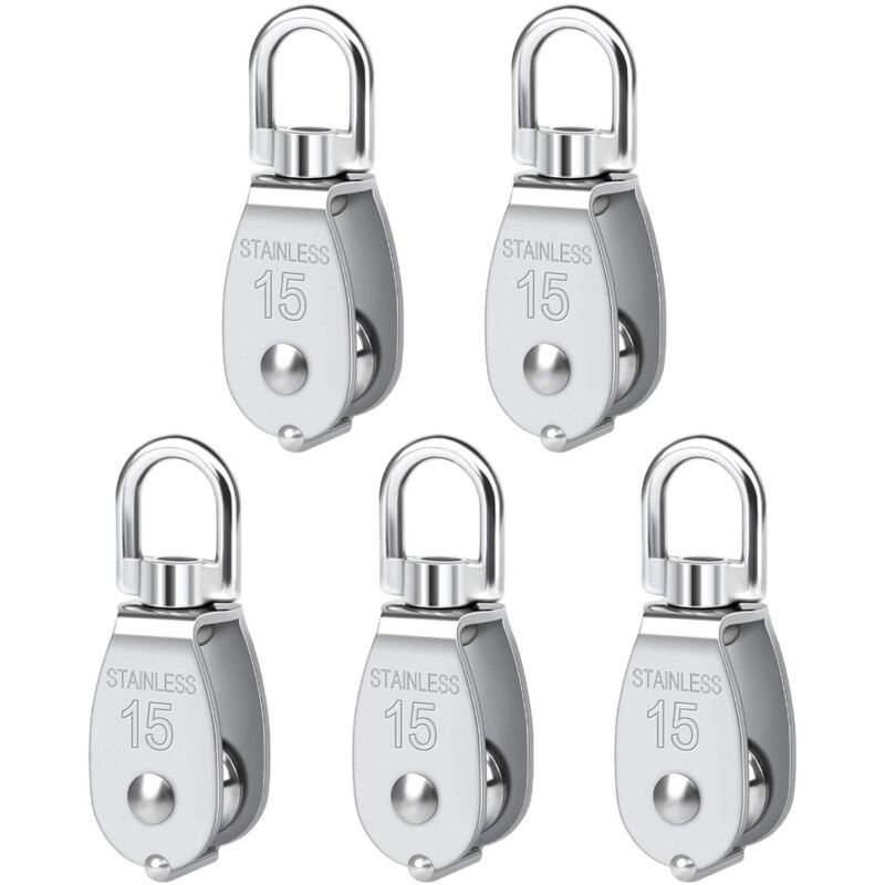 5 Pcs M15 Swivel Single Pulley Heavy Duty Stainless Steel Single Pulley Smooth Block Single Pulley Load Roller 35KG