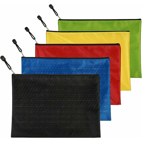 5 Pcs Pochette Document Zip, Sacs de Fichiers en Tissu Oxford Avec Fermeture Éclair Paquet Dossier Imperméable Rangement Portable Pour Fournitures, Bureaux, Accessoires de Voyage