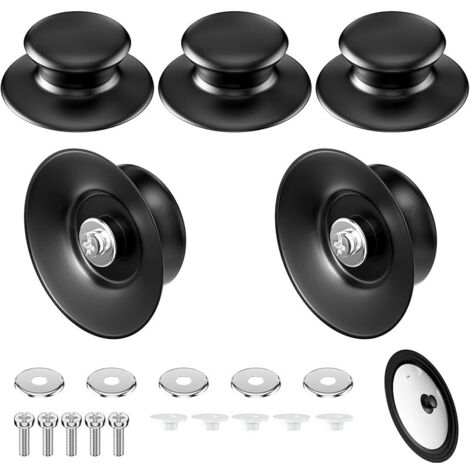 5 PCS poignée couvercle casserole, bouton de couvercles cocotte en fonte universel, Boutons de rechange en bakélite, pot lid handle, Résistants à la chaleur, avec vis, pour Poêle, Marmite