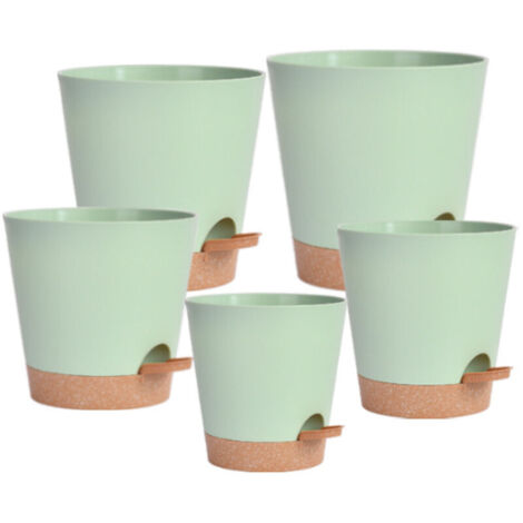 5 Pcs Pots de Fleurs en Plastique, 18/16.5/15.5/14/12.5cm Pots à Fleurs/Plantes en Plastique, Auto-Arrosant avec Soucoupe de Fleur Convient aux Jardins de Balcon Intérieurs et Extérieurs