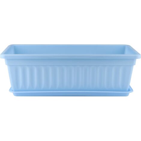 5 Pcs pots de fleurs rectangulaires ，support pour plante avec plateau, jardinière de jardinage avec étiquette, boîte de seuil de fenêtre pour plantes grasses, herbes, fleurs (Bleu ciel)