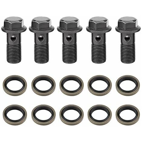 5 pcs Raccord de Frein, CREA Banjo Vis Boulon de Frein de Moto M10X1mm en Acier Inoxydable Kit de Joint d'Etanchéité pour Maître Etrier de Frein
