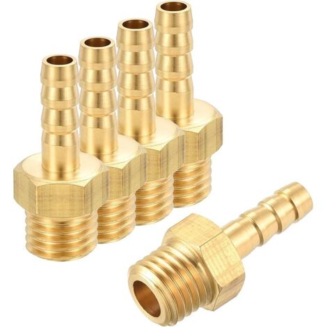 5 Pcs Raccord en Laiton pour Tuyau Barbelé À Mâle, 4mm Barbelé x M8x1mm Mâle pour Utilisation Industrielle, Automobile, Transfert de Fluides, Jardinage Domestique