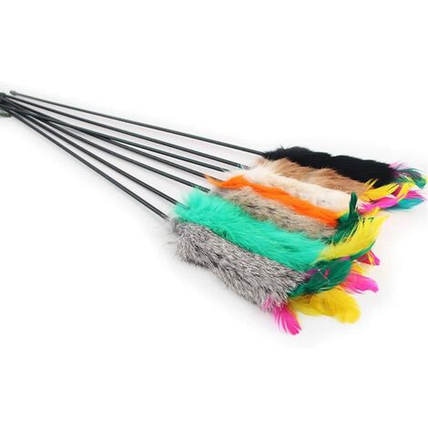 5 Pcs Random Color Feather Toy Rabbit Hair Cat Toy Fishing Rod Cat Fun