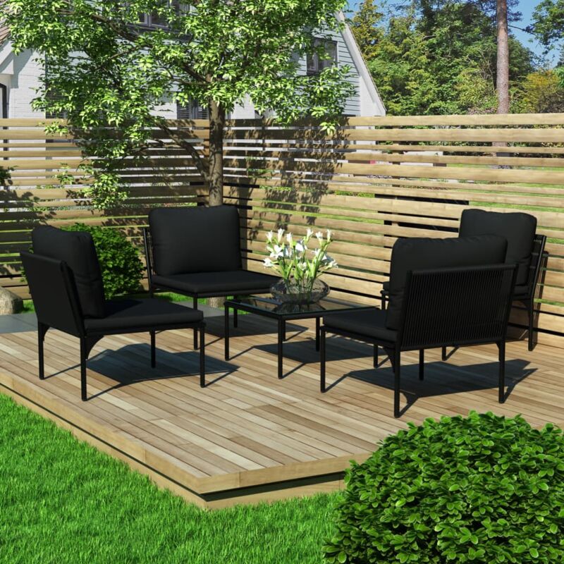 Maison Chic - 5 pcs Salon de jardin, Ensemble table et chaises de jardin avec coussins noir pvc togp85743 design in
