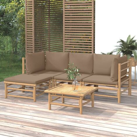 5 pcs Salon de jardin, Ensemble table et chaises de jardin, Meuble de jardin avec coussins taupe bambou MKW538722