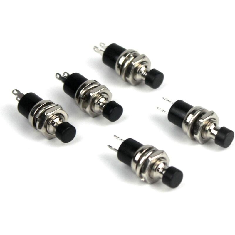 5 Pcs SPST Mini Bouton Momentanés Poussoir Interrupteur Normal Ouvert 250V 2A Noir