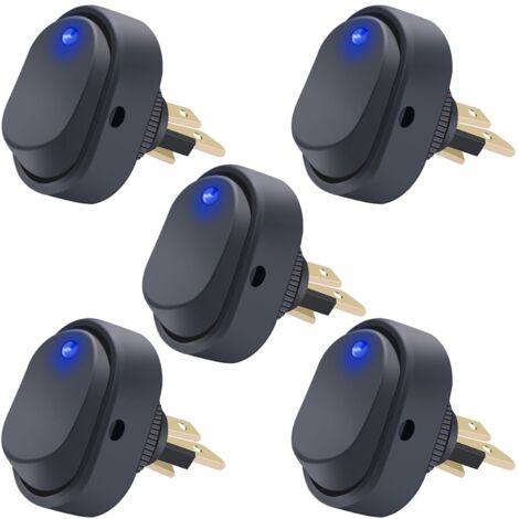 5 pezzi 12V 30A SPST 3 Pin ON/OFF Round Dot LED Light Pulsante Interruttore a bilanciere per auto ASW-20D-BU, blu