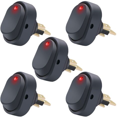 5 pezzi 12V 30A SPST 3 Pin ON/OFF Round Dot LED Light Pulsante Interruttore a bilanciere per auto ASW-20D-BU, rosso