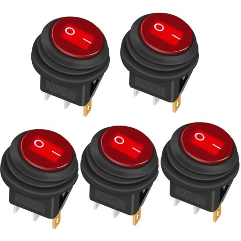5 pezzi Interruttore a bilanciere impermeabile 12V 20A ON/OFF 3 pin 2 posizioni Interruttore a levetta Indicatore LED per auto camion barca elettrodomestici KCD1-8-101NW-BU, rosso