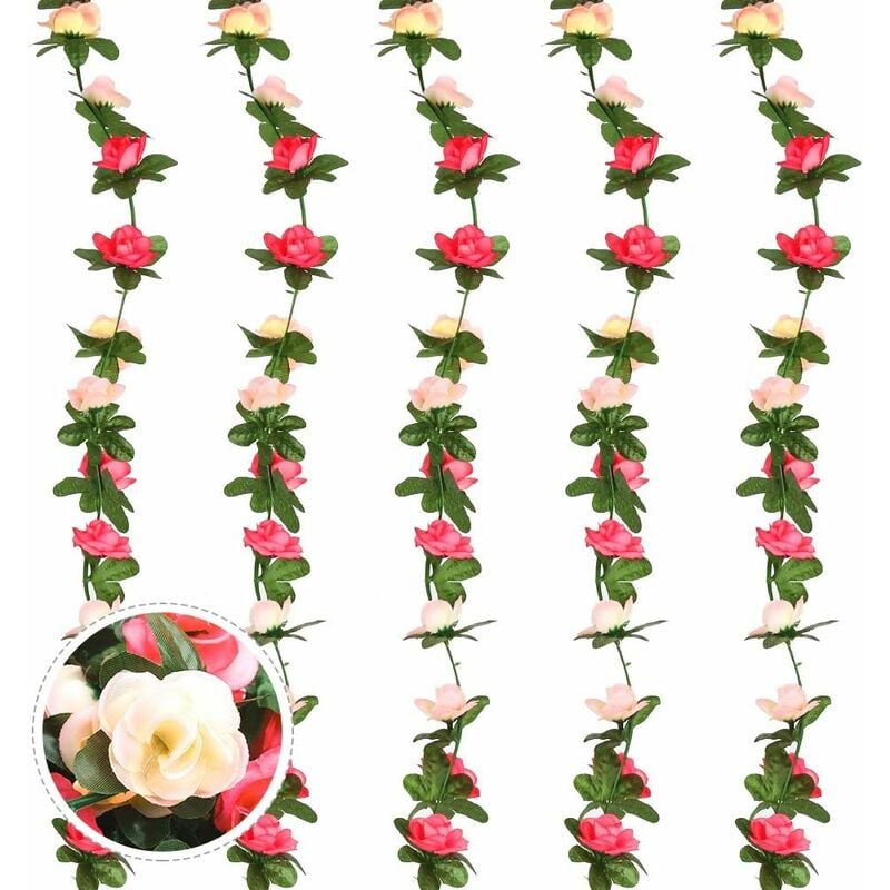 Aiducho - 5 Pièces 2.7 m Artificielle Faux Rose Guirlande Vigne Suspendus Fleurs En Soie Guirlande De Fleurs Artificielles Avec Des Feuilles De