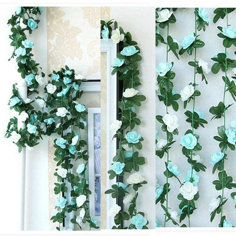 Ineasicer - Lot de 5 guirlandes de roses artificielles de 2,7 m - En soie - Avec feuilles de lierre vertes - Pour la maison, l'extérieur, les fêtes