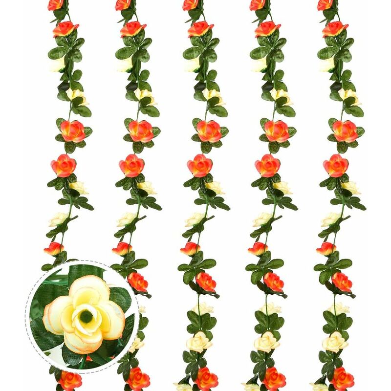 Ineasicer - Lot de 5 guirlandes de roses artificielles artificielles de 2,7 m - Fleurs en soie - Avec feuilles de lierre vert - Pour bricolage,