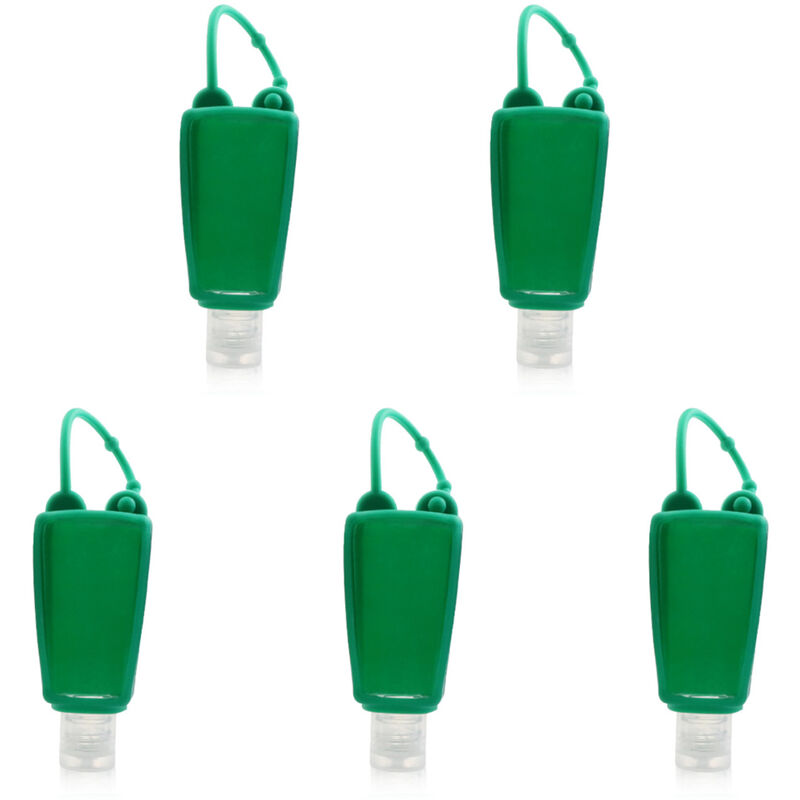 5 pièces 30 ml lanière bouteille distributeur de lotion, manchon en silicone étanche bouteille pet vert