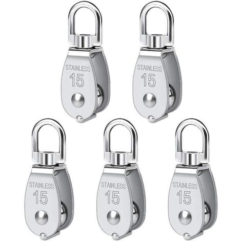 5 Pices M15 Poulie Simple En Acier Inoxydable 304, 15mm Seul Poulies Bloc Rouleau, Grue Pivot Crochet Lisse Fil Corde Cble Chargement 77lbs/35kg