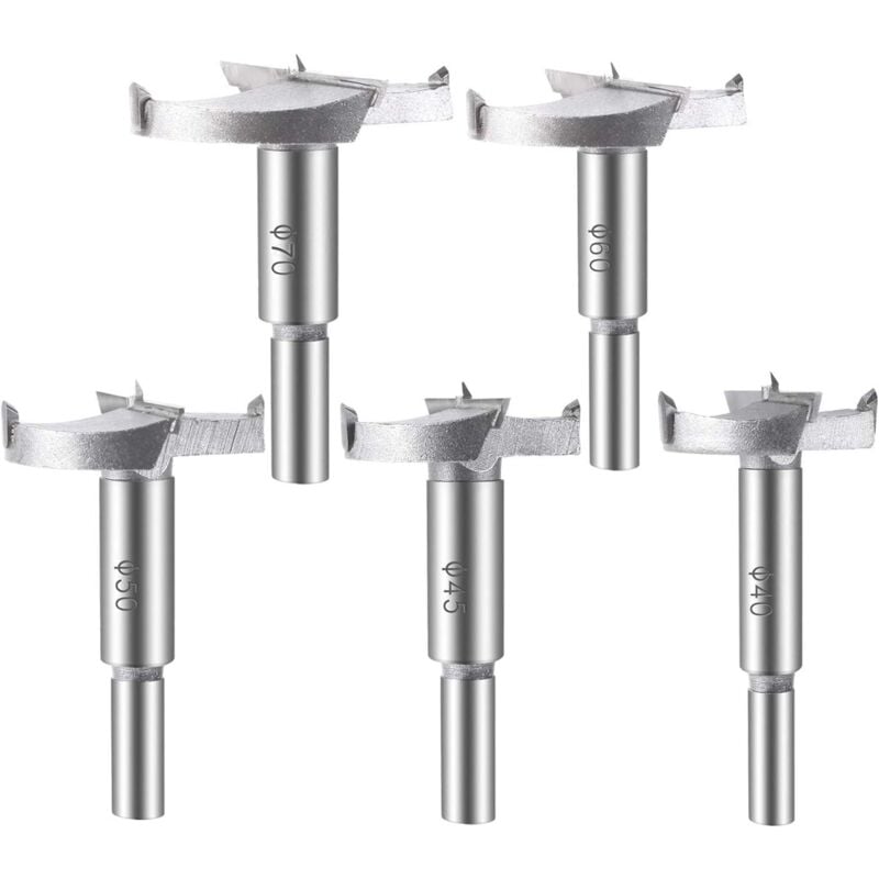 Aiducho - 5 pièces Mèches Bois, (40/45/50/60/70mm) Fraises a Bois Carbure Assortiment de Mèches Pour La Perforation De Produits En Bois, Tiroirs,