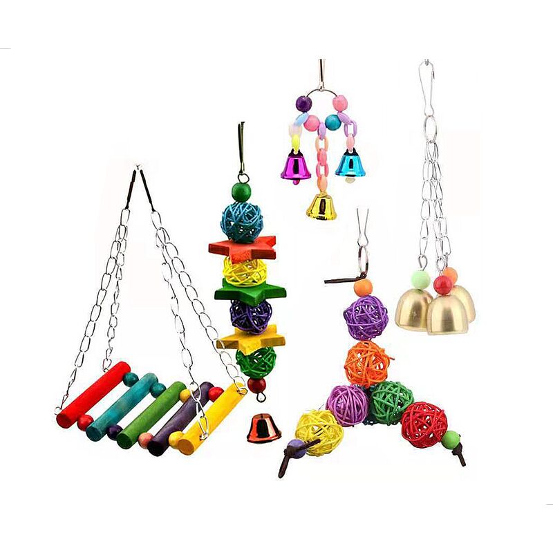 Perle rare 5 pièces oiseau jouet perroquet jouet ensemble balançoire cloche jouet perroquet jouet