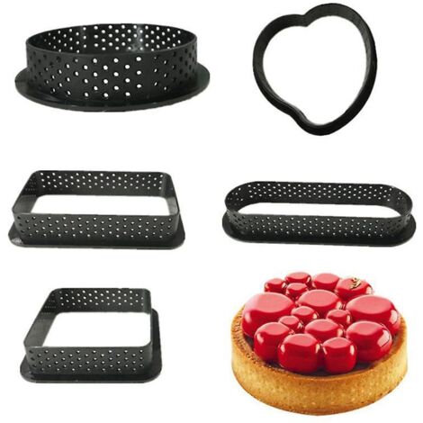 5 Pices,moules Ronds Cuisson Anneaux Perfors, Anneau De Coupe-ptisserie Antiadhsif Pour La Dcoration De Gteau