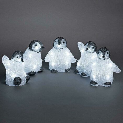 KONSTSMIDE 5 Piece Acrylic PENGUINS LEDs light up- 3D Christmas decoration, indoor/outdoor