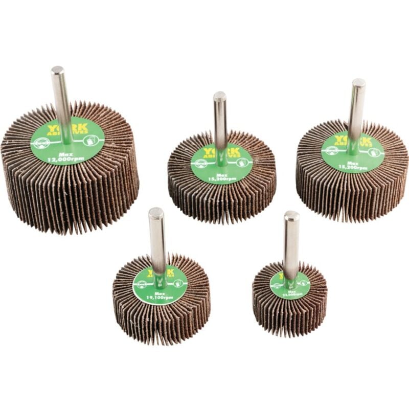 York 5 Piece Aluminium Oxide Flap Wheel Set - 6.0MM Shank