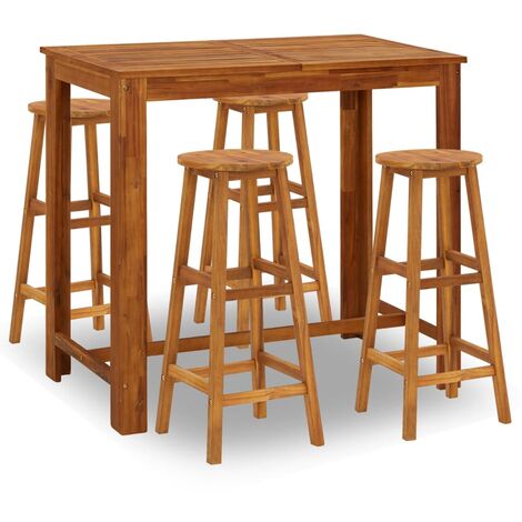 5 Piece Bar Set Solid Acacia Wood