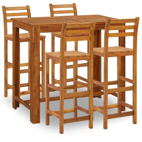 5 Piece Bar Set Solid Acacia Wood