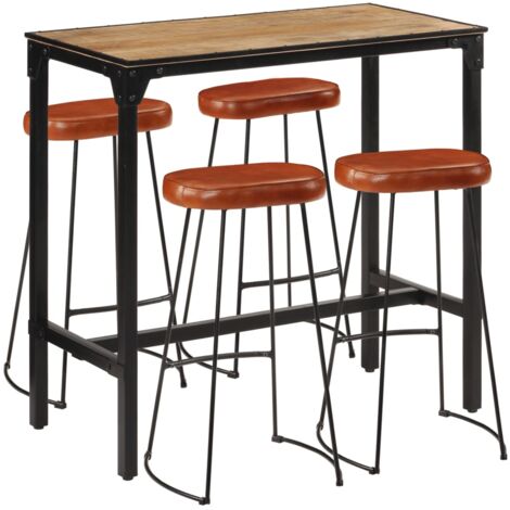 5 Piece Bar Set Solid Rough Wood Mango and Metal vidaXL