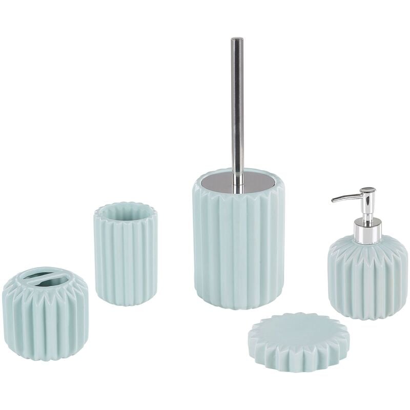 Bathroom Accessories Set Light Blue Ceramic Soap Dispenser Toilet Brush Gorbea - Blue