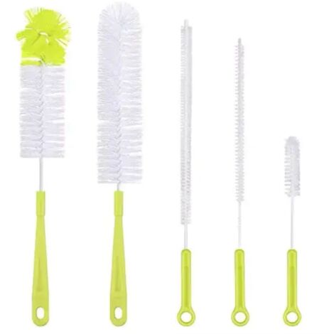 5-piece bottle cleaning brush set, long-handled bottle cleaning brush, suitable for cleaning narrow-neck beer bottles, sports water bottles (with straw brush), water bottle spout/lid cleaning brush - 