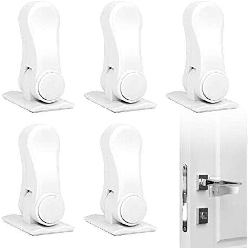 5-Piece Child Safety Lock Set for Babies and Children: Adhesive Safety Door Handle Lock, Safety Lock, Door Stopper, Rotating Handles, Lever Door Lock