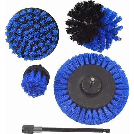 5 Piece Drill Brushes, 4 Cordless Power Scrubber Drill Cleaning Brush with 1 Extension Pole for Bathroom, Kitchen, Floor, Tile and Car (Blue)