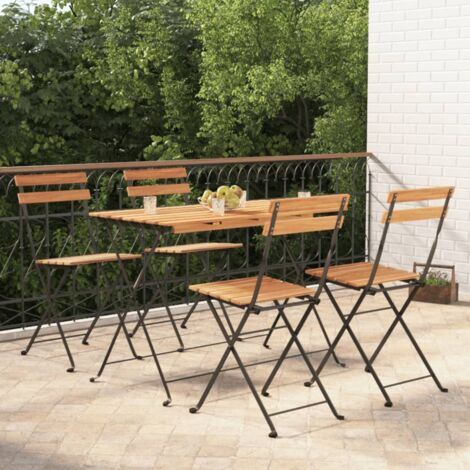 5 Piece Folding Bistro Set Solid Wood Acacia and Steel vidaXL