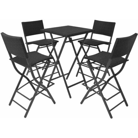5 Piece Folding Outdoor Dining Set Steel Poly Rattan Black