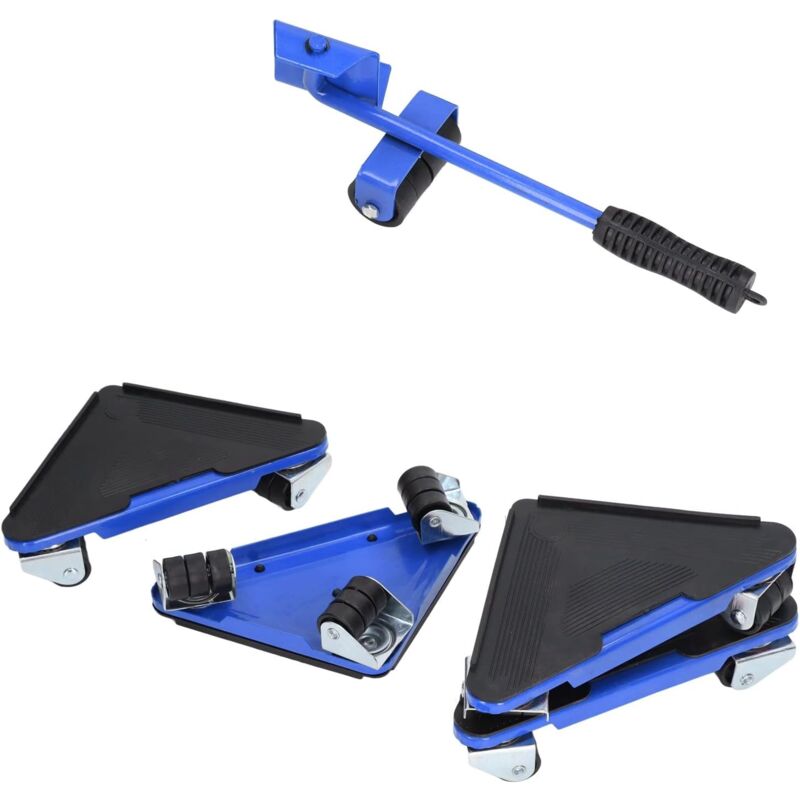 5 Piece Furniture Lifting and Handling Universal Pulley, with 1 Lift and 4 Triangular Shifters, 300Kg Load Capacity, 360° Swivel Wheels, for Moving