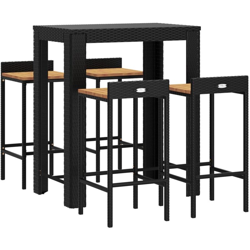 5 Piece Garden Bar Set Black Poly Rattan&solid Wood Acacia Vidaxl