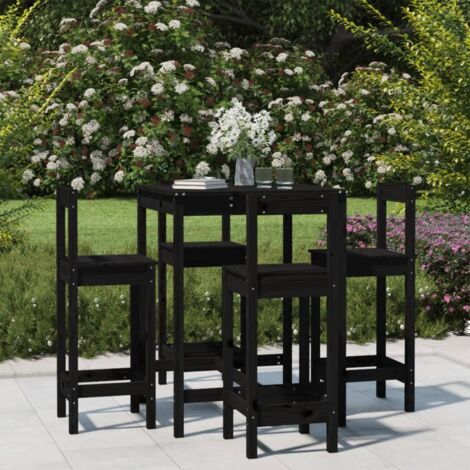 5 Piece Garden Bar Set Black Solid Wood Pine vidaXL