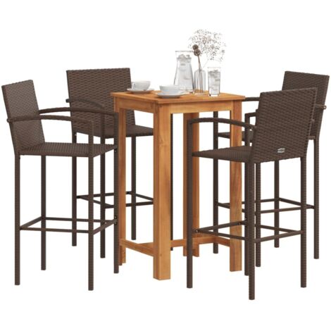 5 Piece Garden Bar Set Brown Solid Wood Acacia and Poly Rattan vidaXL