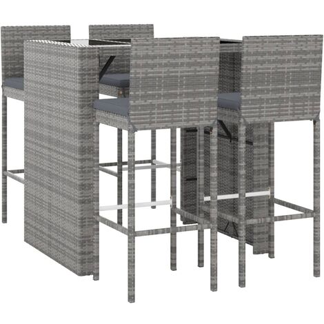 5 Piece Garden Bar Set with Cushions Grey Poly Rattan vidaXL