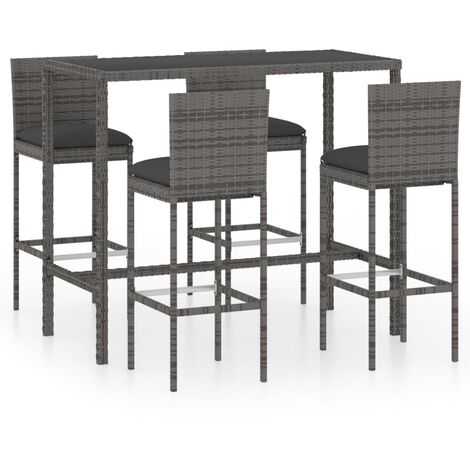 5 Piece Garden Bar Set with Cushions Poly Rattan Grey vidaXL