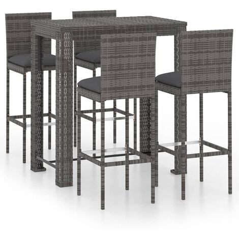 5 Piece Garden Bar Set with Cushions Poly Rattan Grey vidaXL