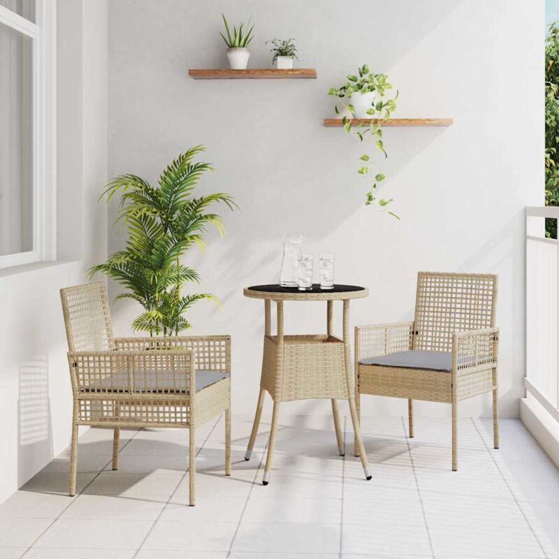 Garden Dining Set 3 Pcs Beige Poly Rattan Vidaxl