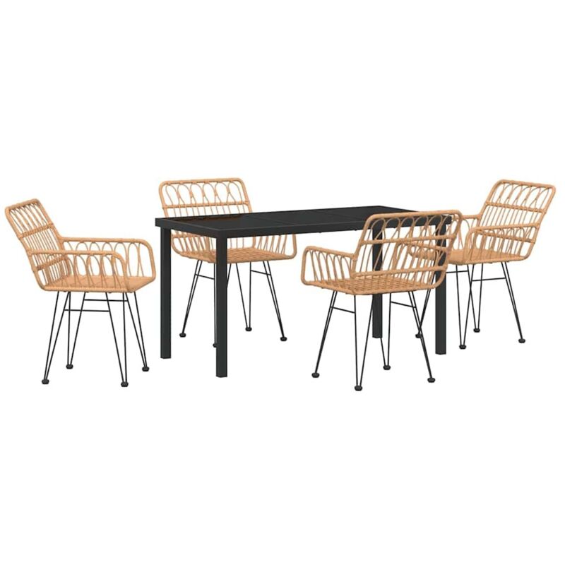 Garden Dining Set 5 Pcs Brown Poly Rattan Vidaxl